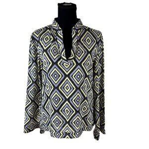 Tory Burch Womens Yellow Purple Geometric Diamond Sequin Tunic Top Size 8